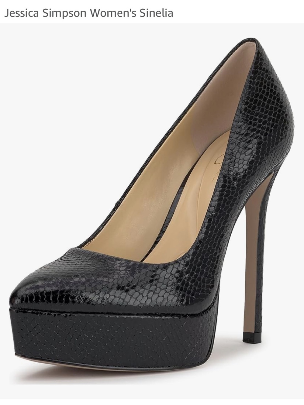 Jessica Simpson Black Snake-Embossed Platform Pump